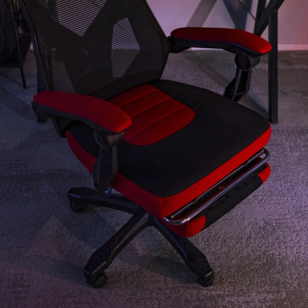 Gamer Forgószék Fekete/Piros Színben. Teherbírás: 150 kg. BING