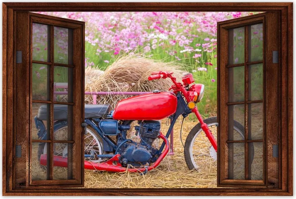 Poszter 60x40 Piros motorkerékpár Virágok