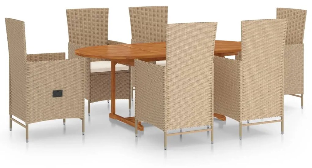 7 részes bézs polyrattan kerti étkezőgarnitúra