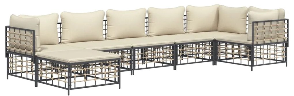 7 részes antracitszürke polyrattan kerti ülőgarnitúra párnákkal