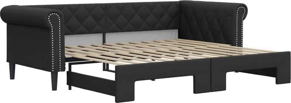 vidaXL fekete kihúzható műbőr heverő 90 x 200 cm