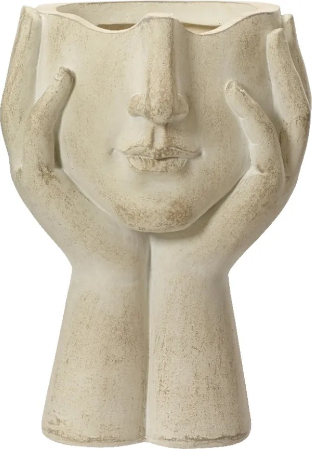 Virágtartó fedél arc a kézben bézs agyag dekoratív 35cm