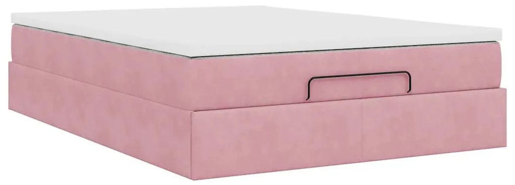 Ottomán ágykeret matraccal rózsaszín 140x190cm bársony