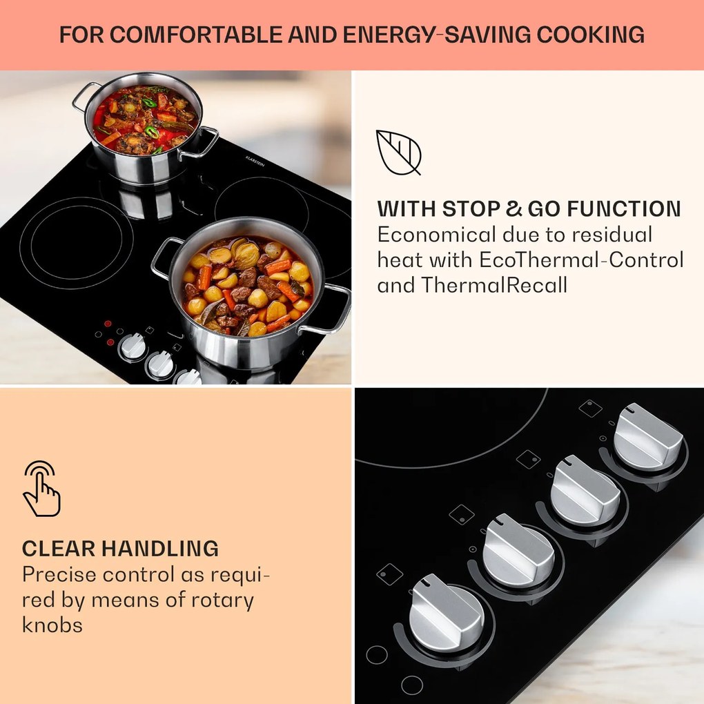 Klarstein EasyCook, üvegkerámia főzőlap, 6100 W, forgó szabályozó, fekete