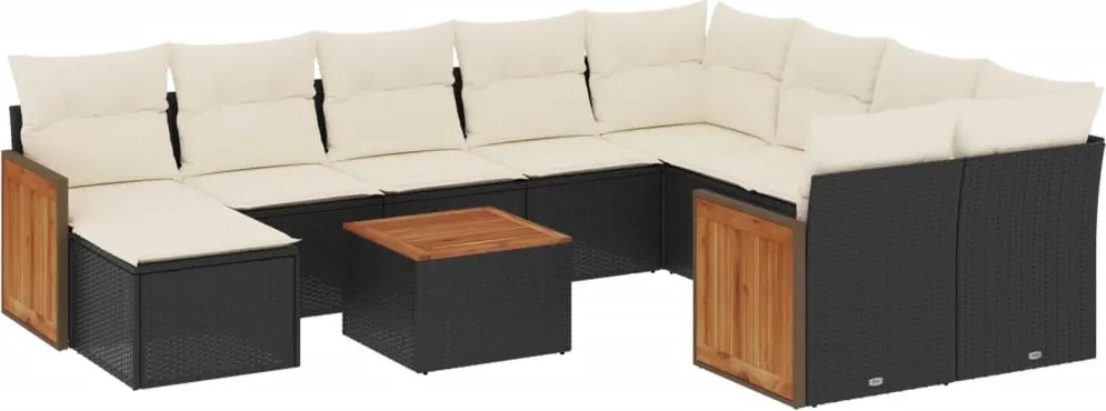 vidaXL 11 részes fekete polyrattan kerti ülőgarnitúra párnákkal