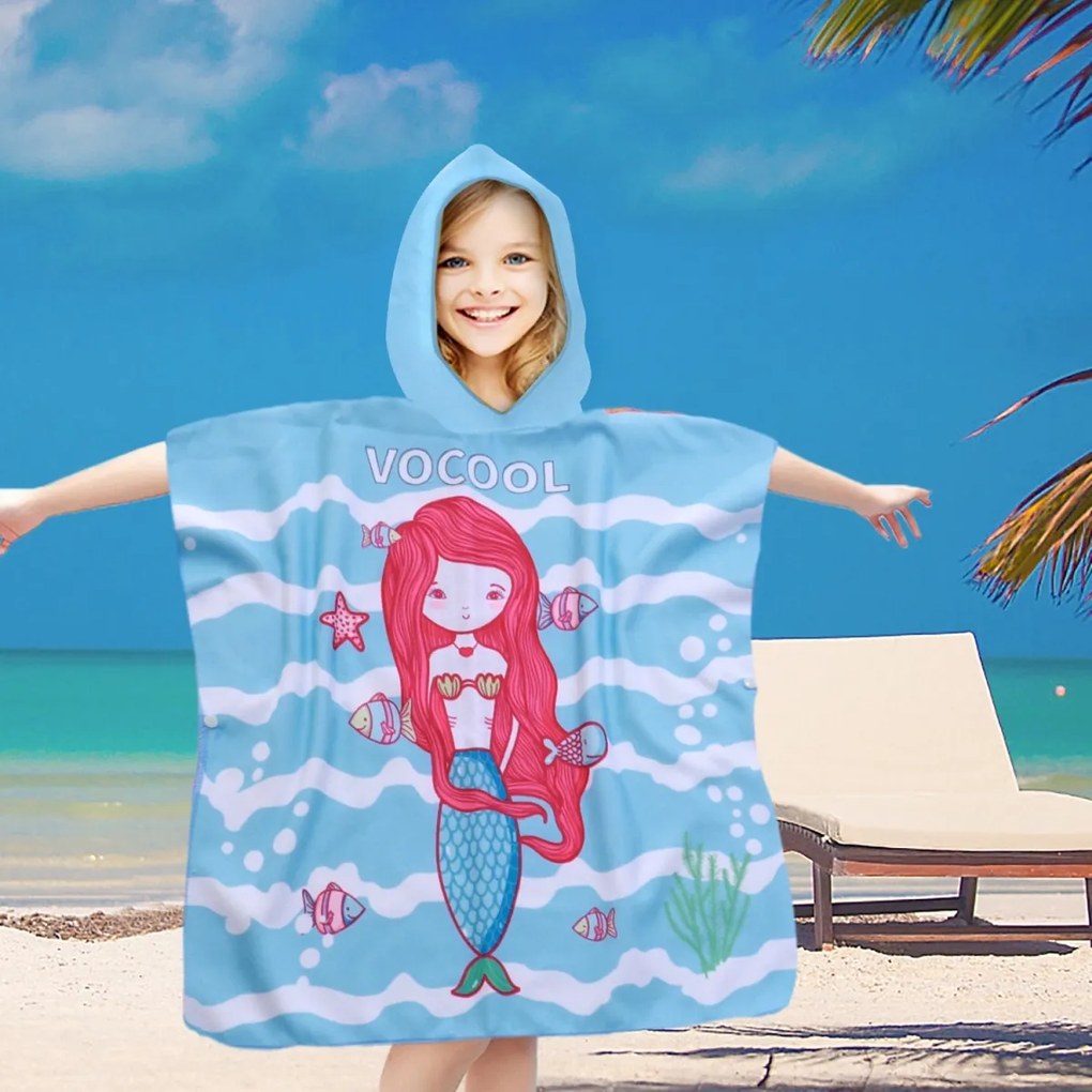 Gyermek poncsó OCEAN GIRL világoskék 60x120 cm
