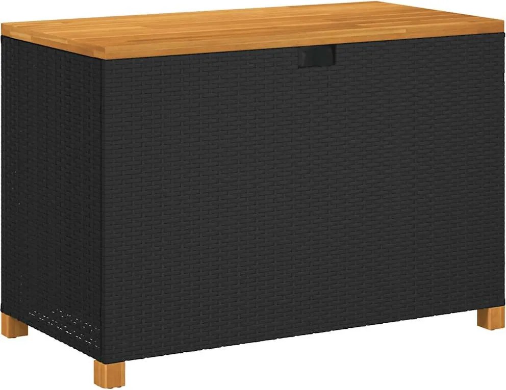Fekete Polyrattan És Akácfa Kerti Tárolóláda 110 X 55 X 63 Cm