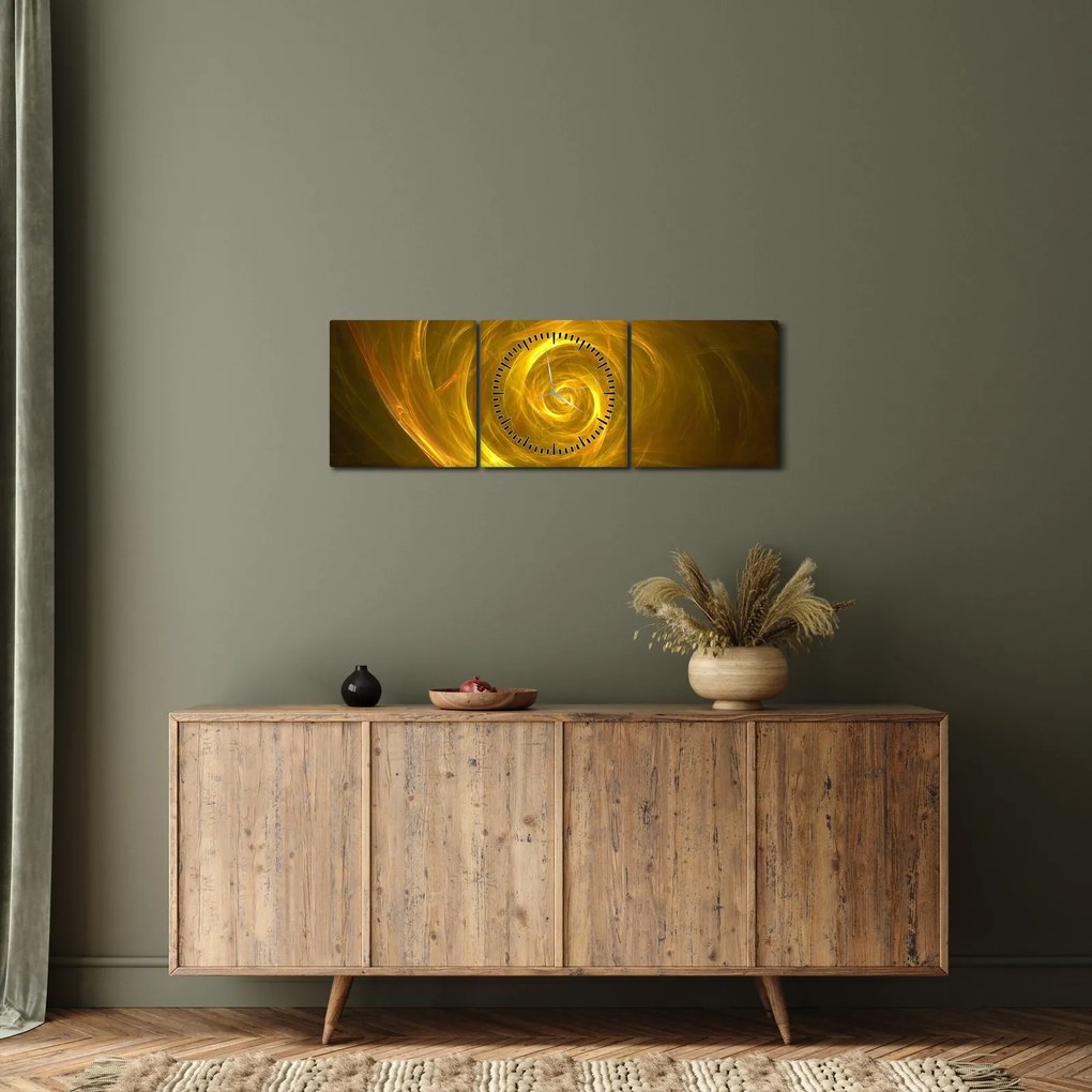 Absztrakt sárga spirál képe (órával) (90x30 cm)