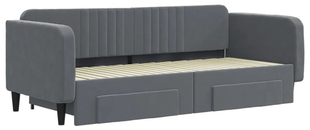 sötétszürke kihúzható bársony heverő 90 x 200 cm