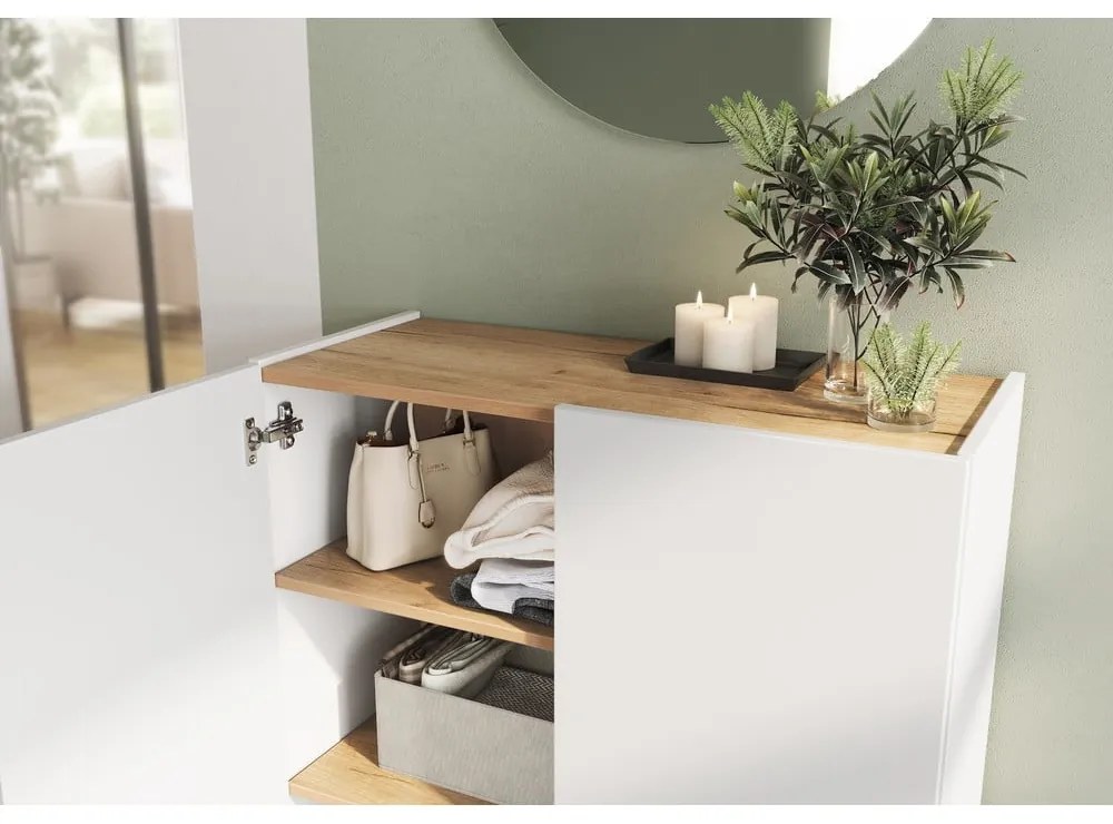 Fehér cipőtartó tölgyfa dekorral 74x105x33 cm Alviano – Germania