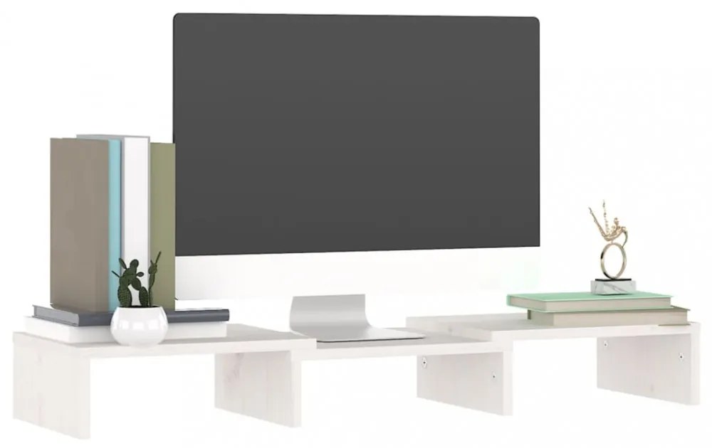 fehér tömör fenyőfa monitorállvány 60 x 24 x 10,5 cm