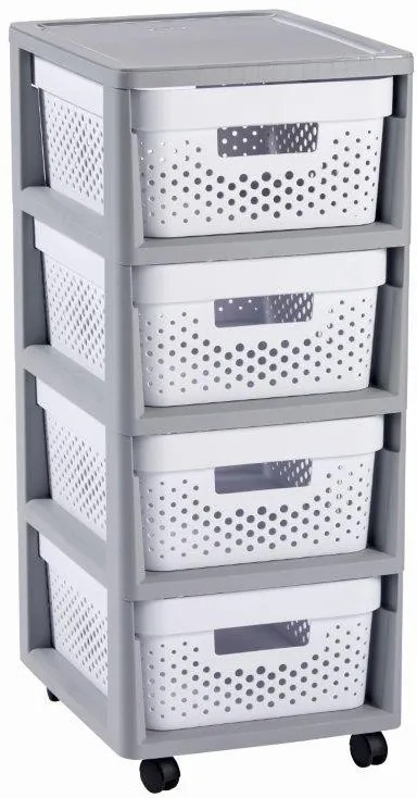 Curver Infinity Dots 4x11L fiókos polc, fehér-szürke