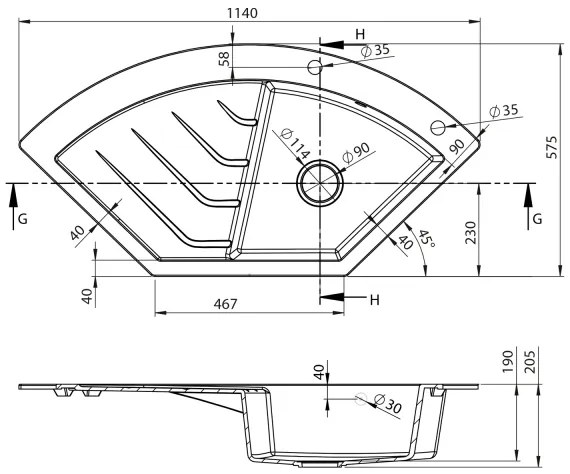 Sapho - Sarok konyhai mosogató 114x57,5 cm gránit/bézs