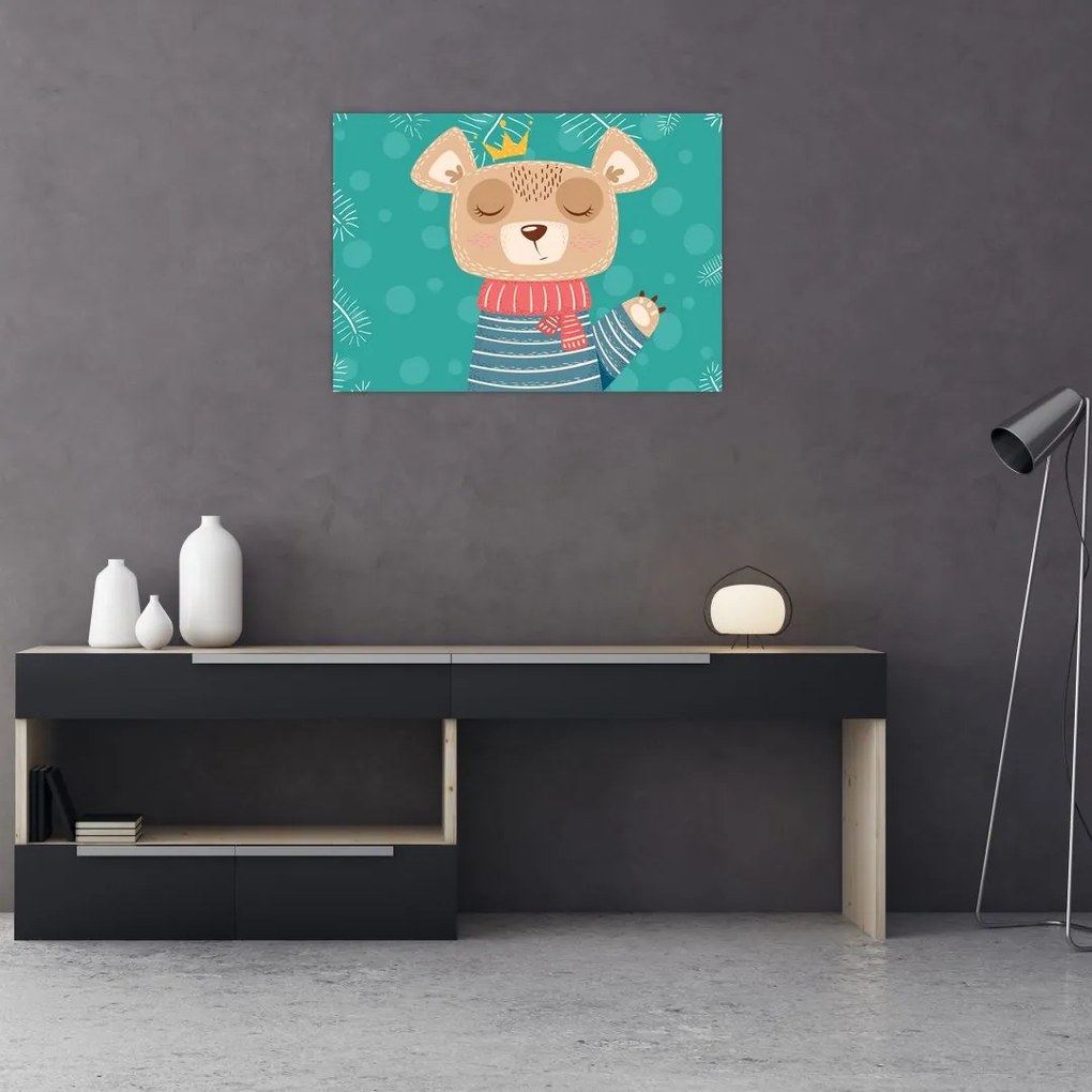 Kép - Integető mackó (üvegen) (70x50 cm)