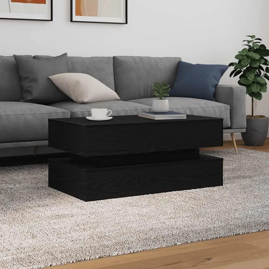 Fekete tölgy dohányzóasztal LED-lámpákkal 90x50x40 cm