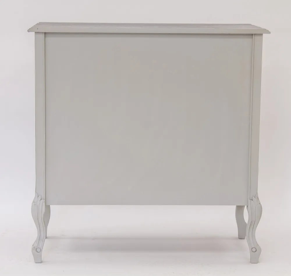 Provence törtfehér vintage 2 fiókos 2 ajtós vintage fa komód faragott díszítéssel 92x90x40cm