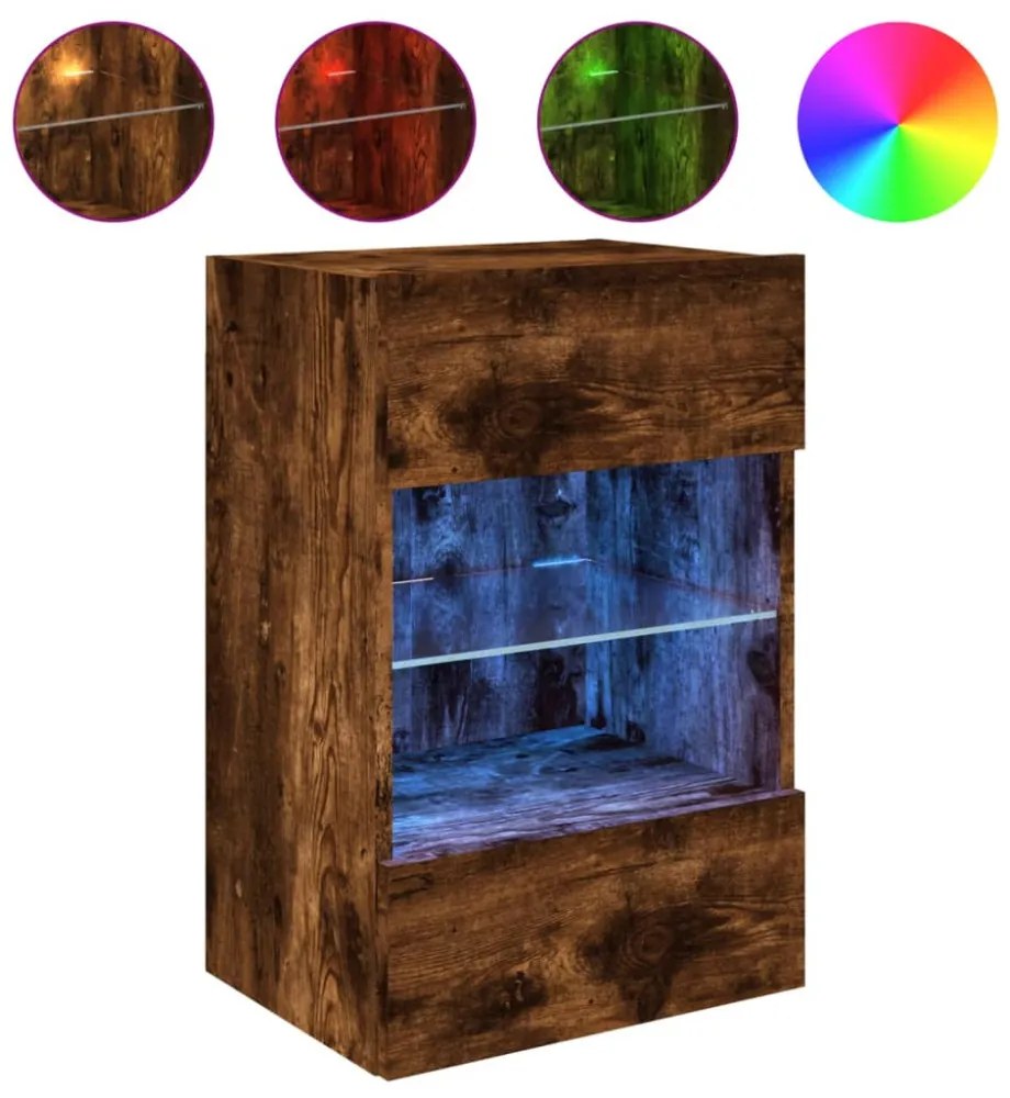 2 db füstös tölgy fali szekrények LED világítással TV-hez 40x30x60,5 cm