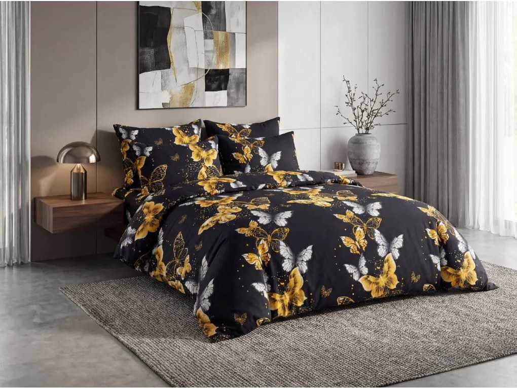 Mikroszálas ágyneműhuzat GOLD BUTTERFLY fekete Ágyneműhuzat mérete: 70 x 90 cm | 140 x 200 cm