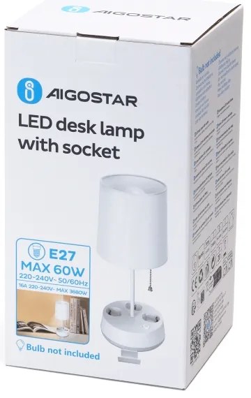 Aigostar - Asztali lámpa aljzatokkal 1xE27/60W/230V fehér