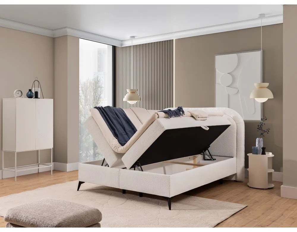 Fehér ágyneműtartós boxspring ágy 200x200 cm Ornes – Ropez