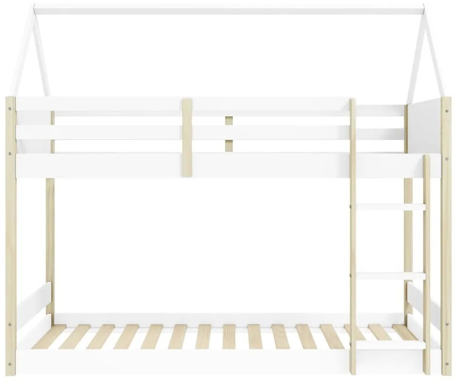 Fehér-natúr színű házikó alakú emeletes gyerekágy 90x190 cm Valka – Marckeric