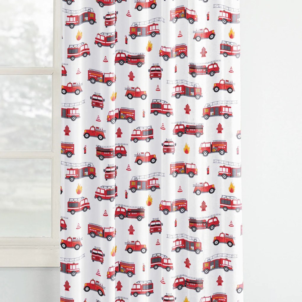 Goldea gyerek pamut függöny - tűzoltóautók 160x150 cm