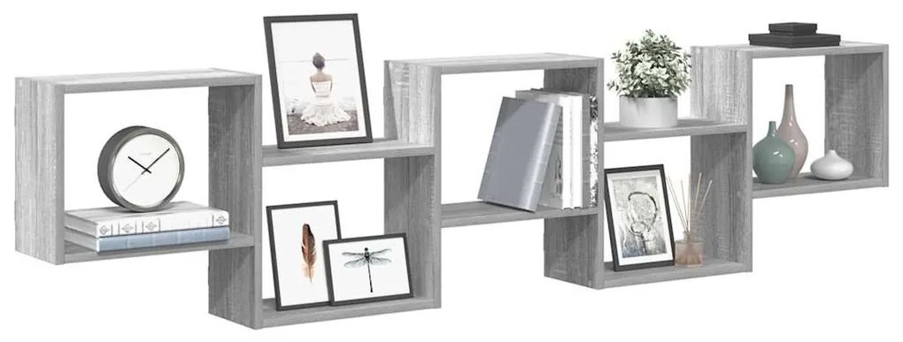 szürke sonoma színű szerelt fa fali kockapolc 5 rekeszes színű