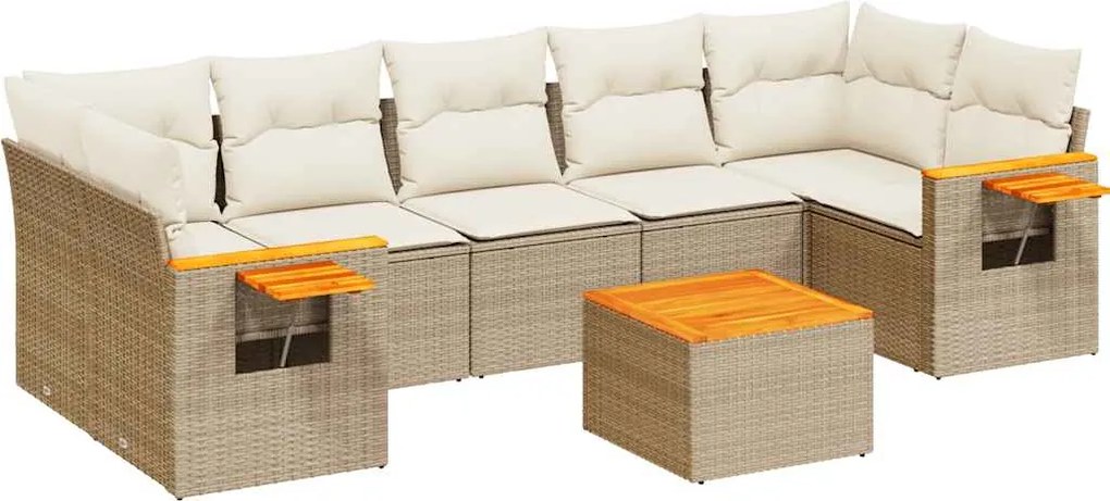 vidaXL 8 részes bézs polyrattan kerti ülőgarnitúra párnával