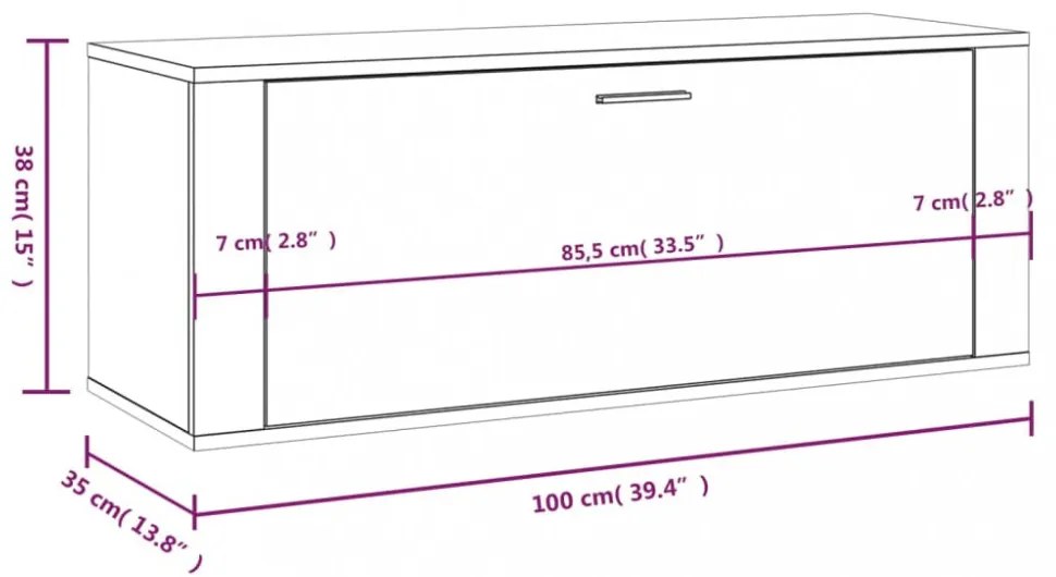 füstös tölgy színű szerelt fa fali cipősszekrény 100x35x38 cm