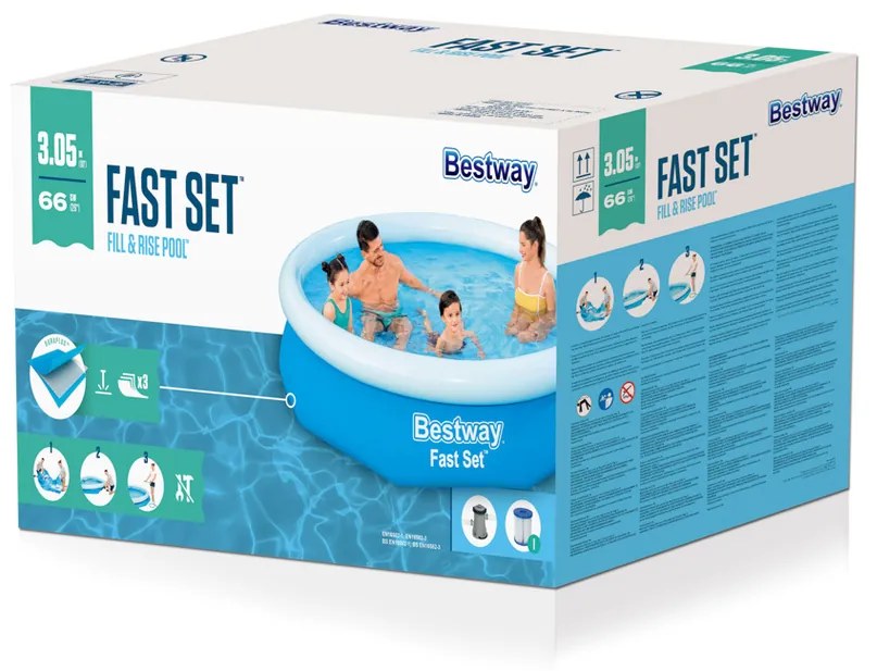 Bestway felfújható medence Fast Set, 305 x 66 cm, patronos szűréssel