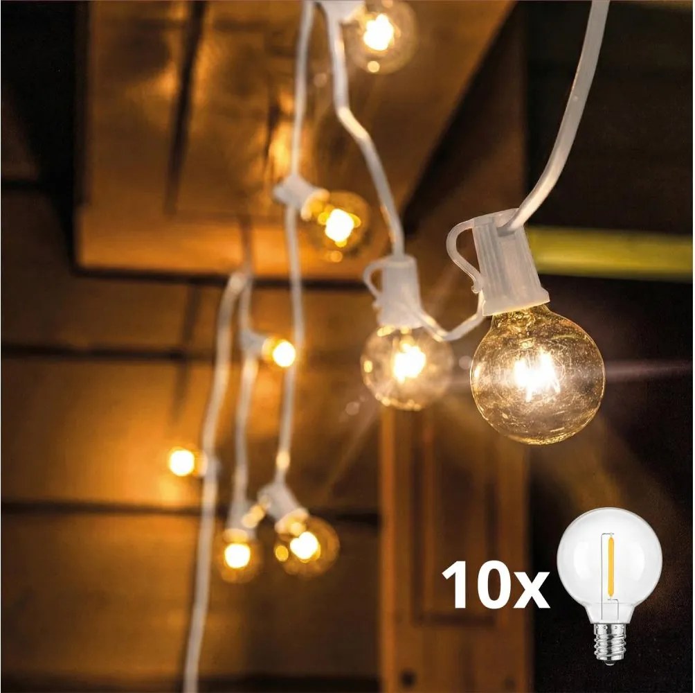 Brilagi - LED kültéri dekorációs füzér GIRLANDA 10xE12, 8 m, fehér, IP44, meleg fehér