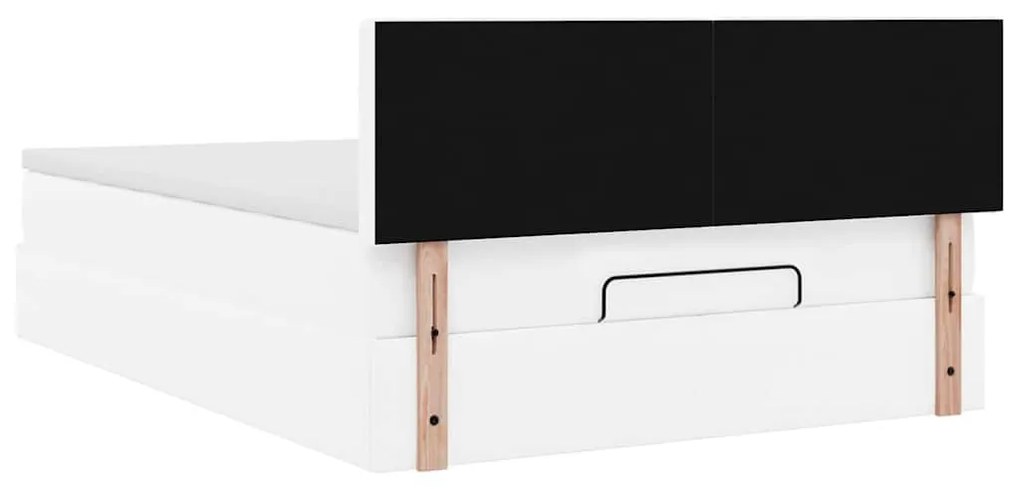 tiszta fehér műbőr ottomán ágy matracokkal & LED-ek 140x190cm