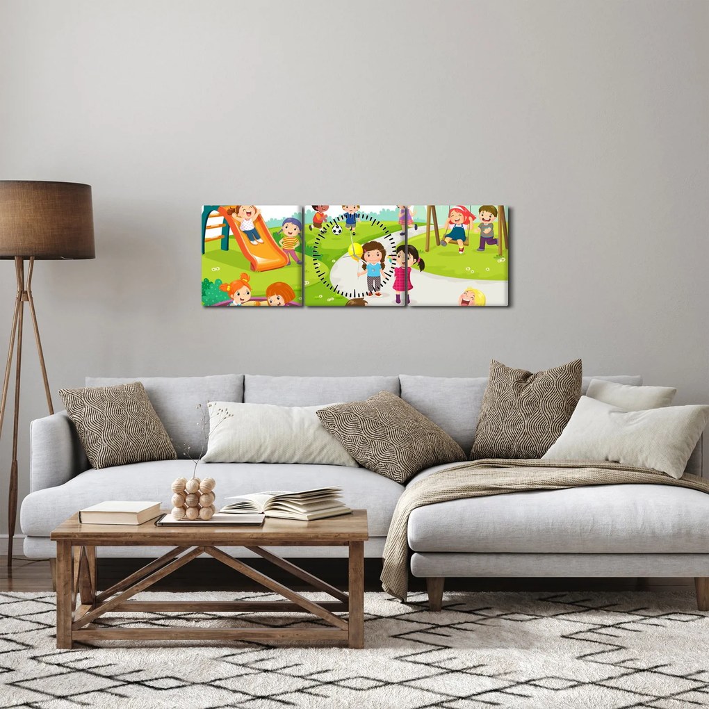 Kép a gyermekek szórakozásáról a homokozóban (órával) (90x30 cm)