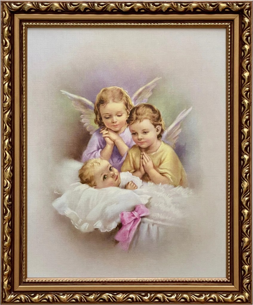 Vászonkép 29x24 Őrangyal Arany Angyal Díszített Keresztelő Ajándék Keret