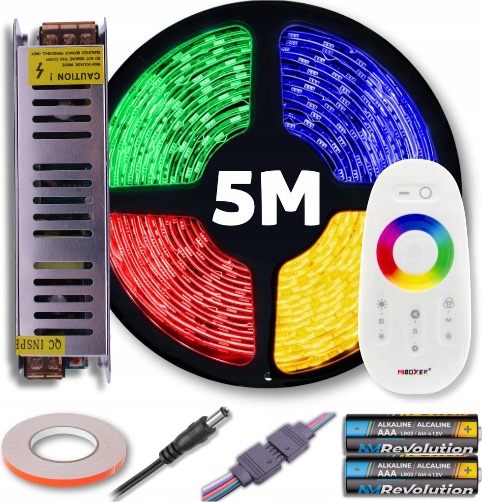 Rgb Led szalag szett színes meleg fehér távirányítóval és tápegységgel 5M 12V