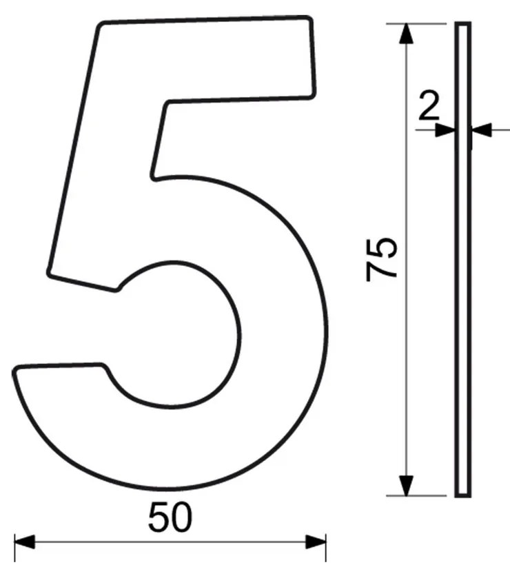 "5" házszám, RN.75L, rozsdamentes acél