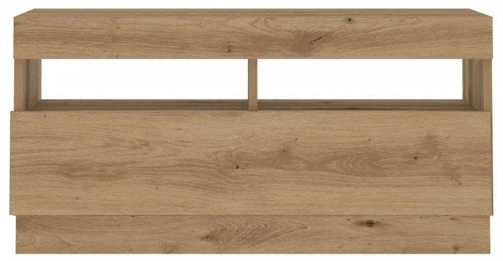 kézműves tölgyszínű szerelt fa TV-szekrény LED-ekkel 80x35x40cm