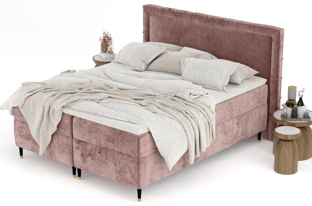 Rózsaszín ágyneműtartós boxspring ágy 160x200 cm Voyage – Maison de Rêve