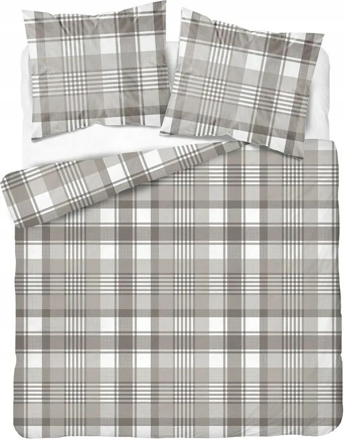 Ágyneműhuzat 220x200 bézs fehér kockás pamut