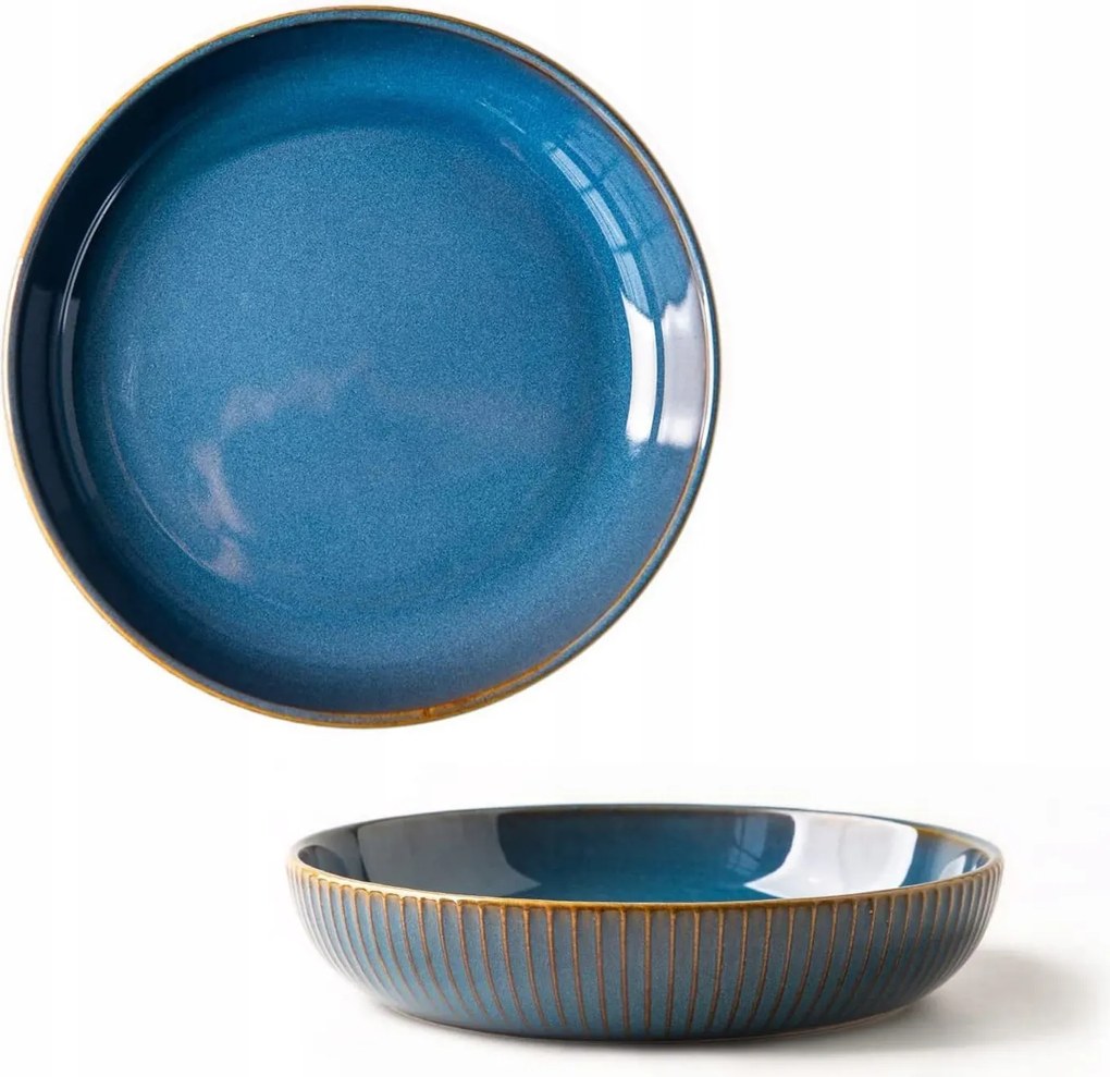 Csyy Mélytányér Szett 4 Darabos Kerámia gránátkék nagy leveses tányér