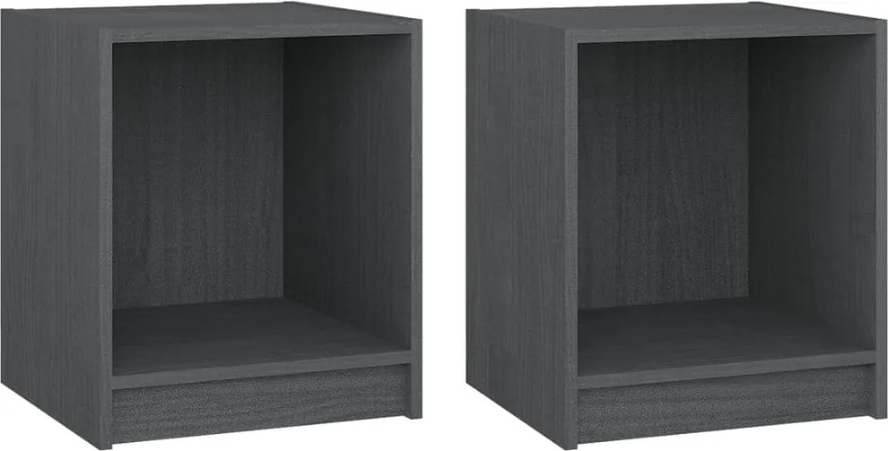 vidaXL 2 db szürke tömör fenyőfa éjjeliszekrény 35,5 x 33,5 x 41,5 cm
