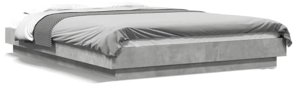 betonszürke szerelt fa ágykeret LED-del 135 x 190 cm
