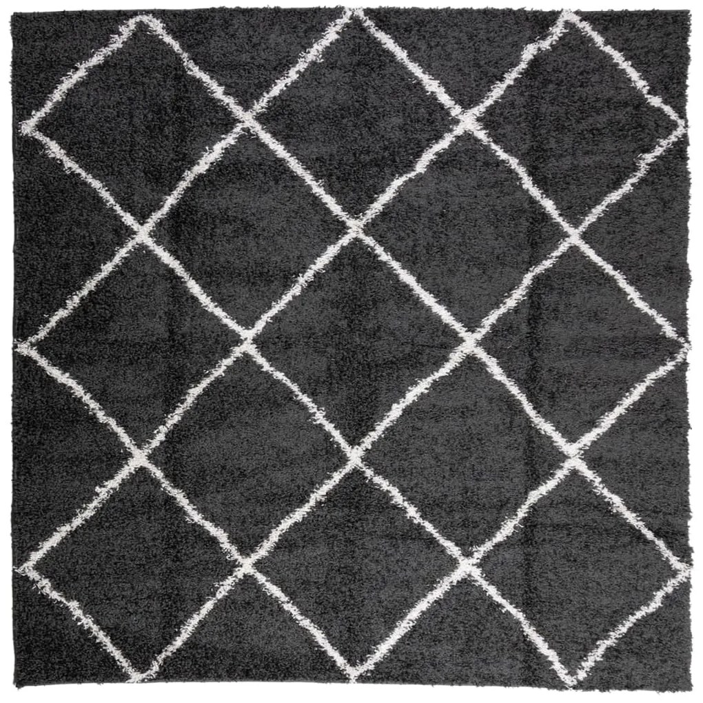 PAMPLONA fekete és krém bolyhos modern szőnyeg 160 x 160 cm