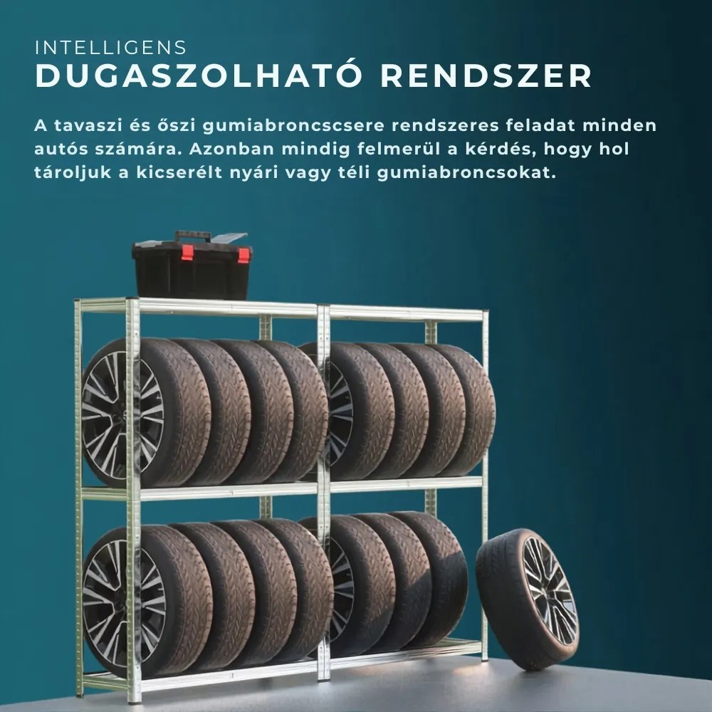 TYRE abroncstároló polc, 120x40x180cm, max 795kg, ezüst/világosbarna Jurhan