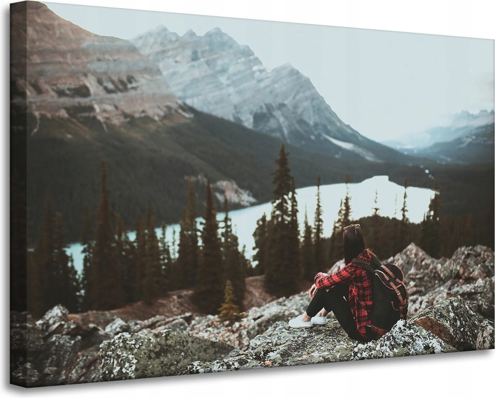 Vászonkép Emberek Hegyek Nő az ösvényen 90x60