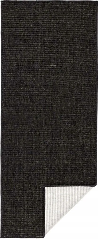 Fekete-krémszínű kültéri szőnyeg teraszra, zsinóros, 80x350 cm