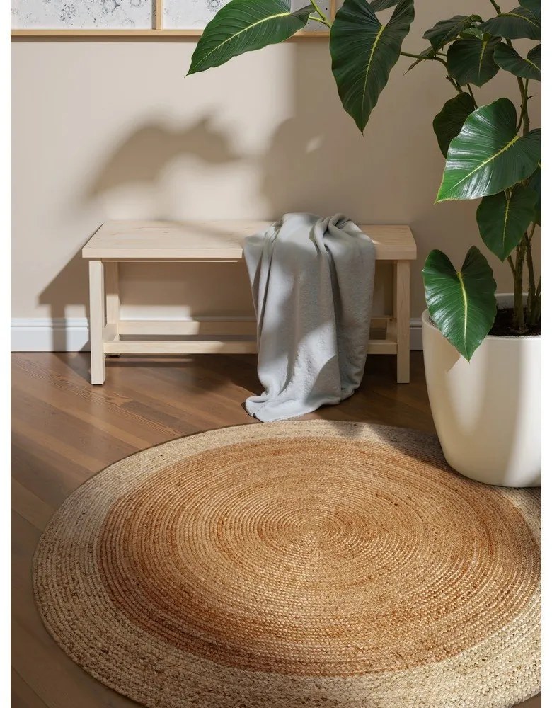 Natúr színű kétoldalas kézi szövésű kerek juta szőnyeg ø 240 cm Jutta Gold – Hanse Home