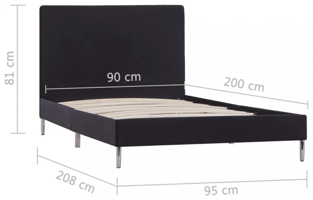 fekete szövetkárpitozású ágykeret 90 x 200 cm