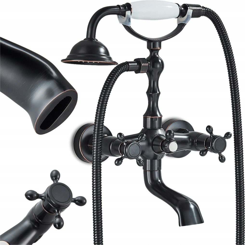 Kád Zuhany Csaptelep Zuhany Fekete Retro Fali Sárgaréz Kerámia