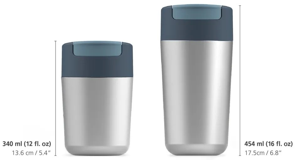 Sötétkék-fényes ezüstszínű utazóbögre 340 ml Sipp – Joseph Joseph
